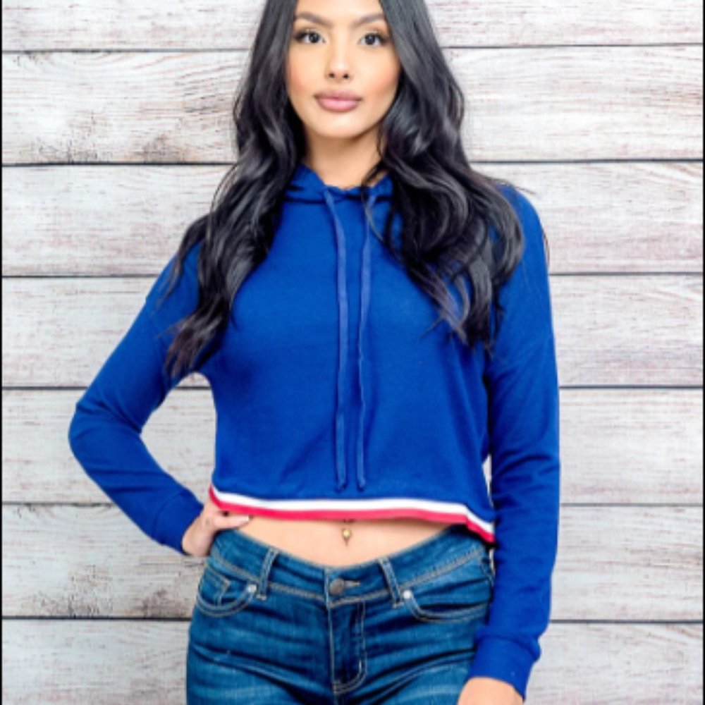 ⭐️ 2 for $17 Stripped Trim Drawstring Hooded Terry Sweatshirt